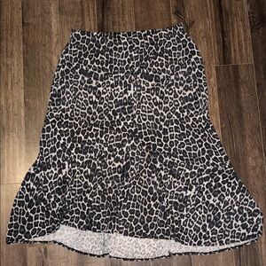 Chico’s Leopard Print A-Line Skirt Size 3 Black White Animal Print Midi
